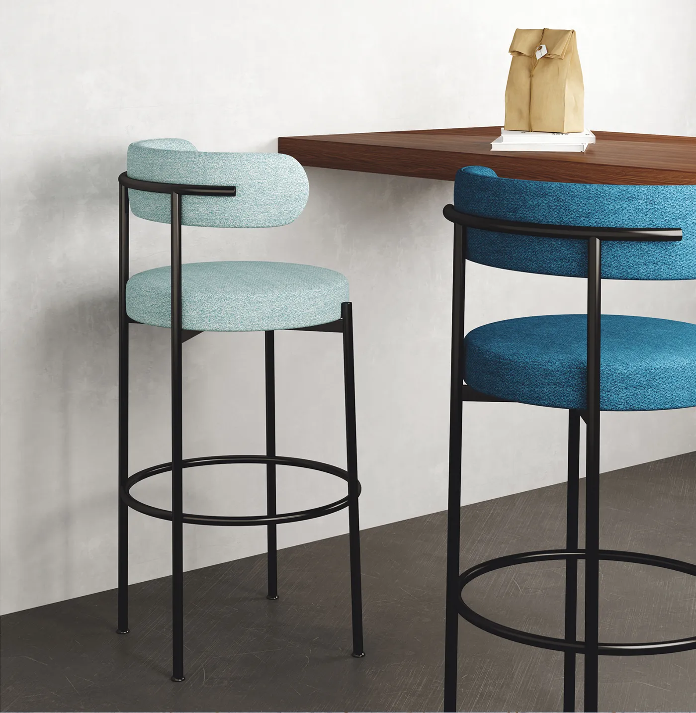 GIOTTO fabric and metal upholstered stools