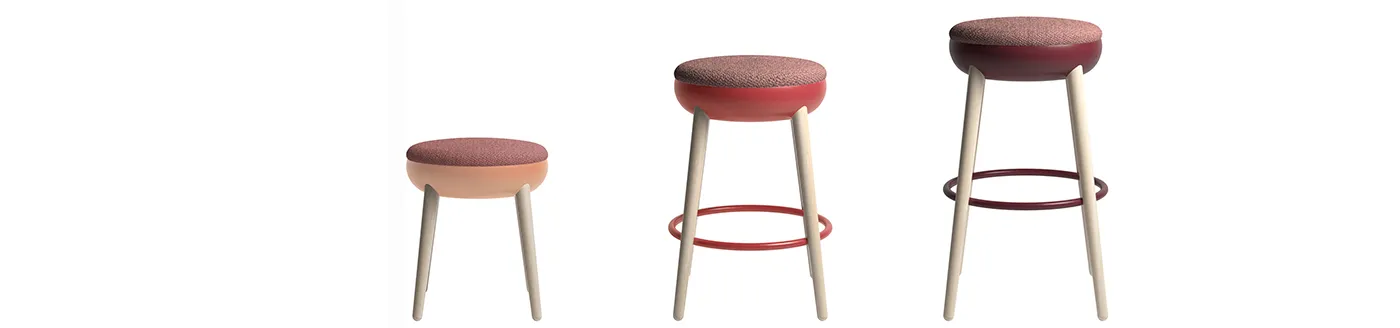 Pokè stool collection in fabric and wood